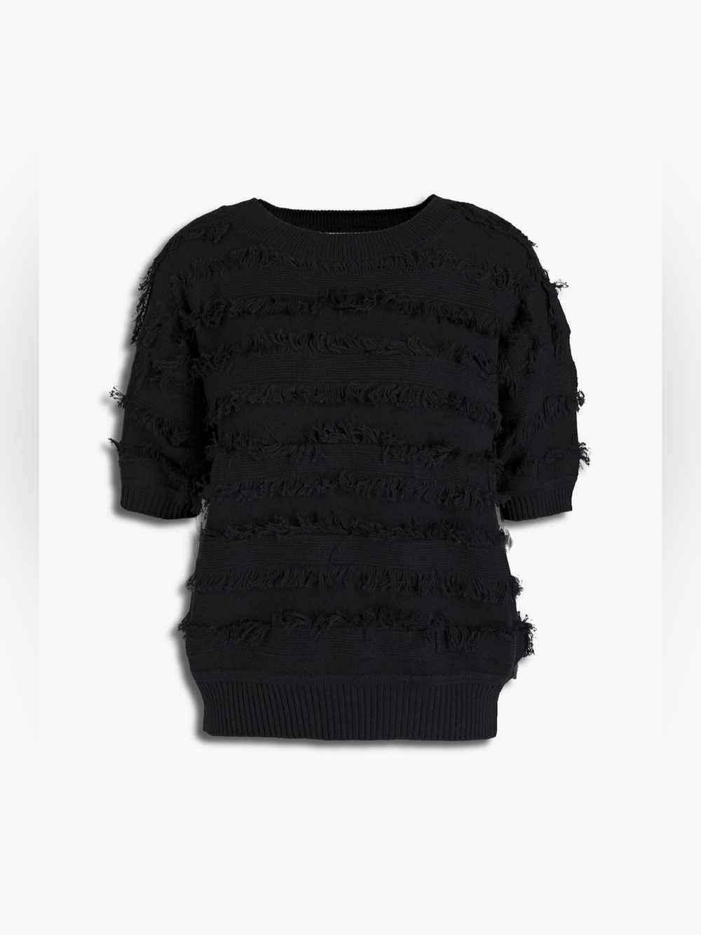 $220 NWOT Joie Anni Cotton Cashmere Ribbed Fringe Knit Top Sweater Tee M S